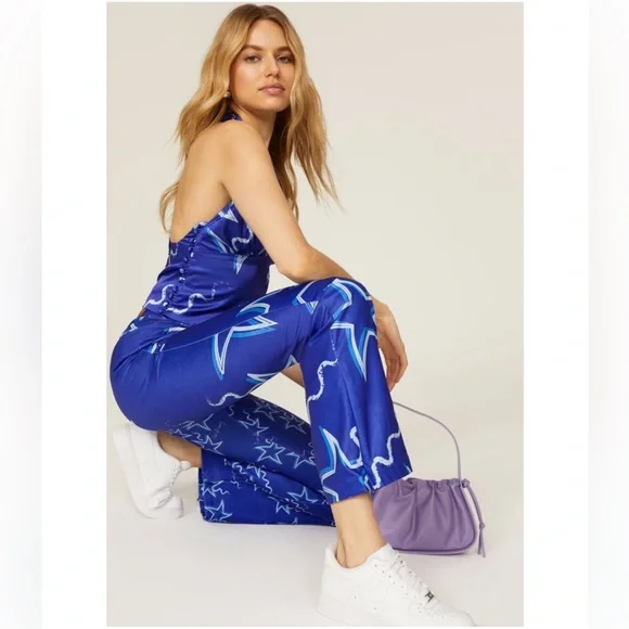 House Of Sunny Infinity Party Satin Pants Klein Blue Women's Size US 10 stars - Picture 5 of 16